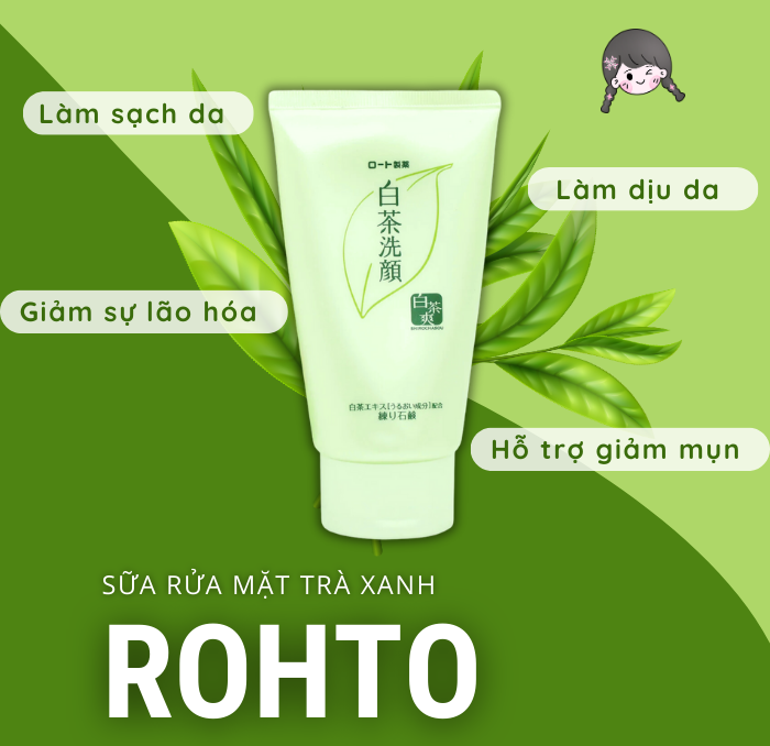 Công dụng của sữa rửa mặt trà xanh Rohto Shirochasou Green Tea của Nhật Bản Công dụng của sữa rửa mặt trà xanh Rohto Shirochasou Green Tea của Nhật Bản
