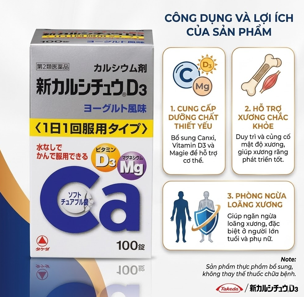 Đặt mua viên uống Canxi giúp bổ sung D3+Mg Takeda của Nhật Bản giá tốt