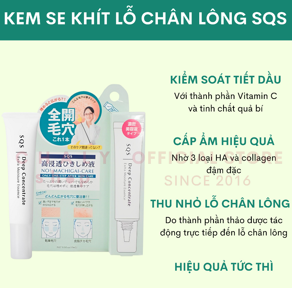 Công dụng của kem se khít lỗ chân lông SQS Deep Concentrate Extra Moisture Essence của Nhật Bản