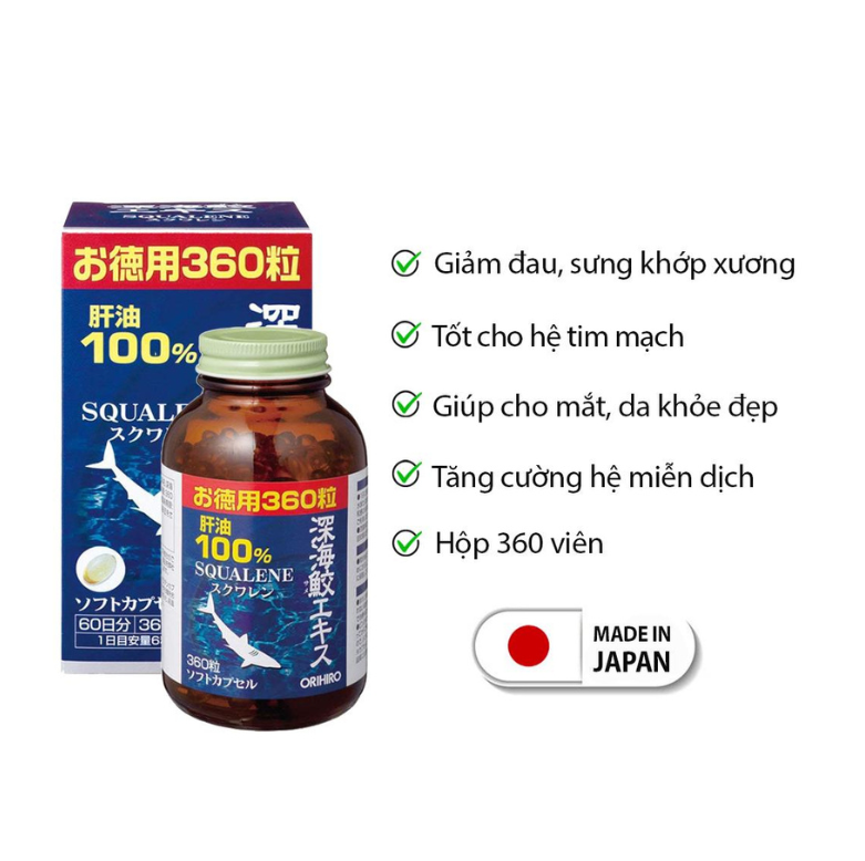 Công dụng của viên uống sụn vi cá mập Orihiro Squalene của Nhật Bản Công dụng của viên uống sụn vi cá mập Orihiro Squalene của Nhật Bản