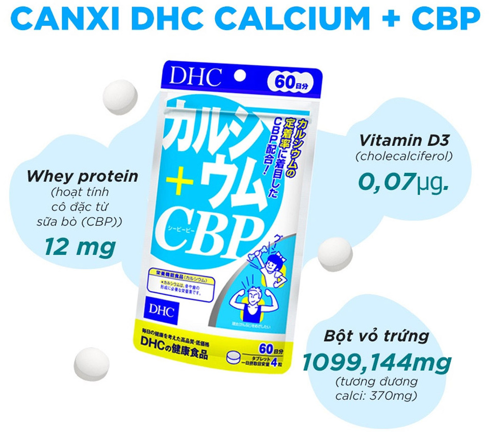 Thành phần của viên uống bổ sung canxi DHC Calcium + CBP của Nhật Bản Thành phần của viên uống bổ sung canxi DHC Calcium + CBP của Nhật Bản